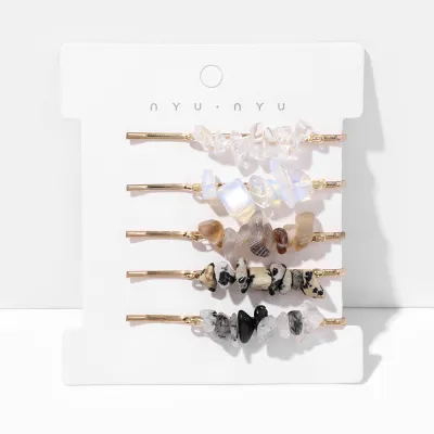 Women's Natural Agate Crystal Hair Clip Set - 5 Pieces Simple Fashion Commuter Style
