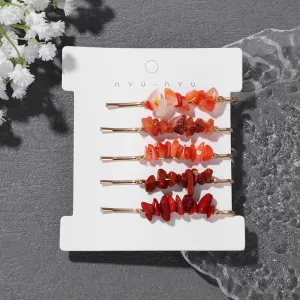 Women's Natural Agate Crystal Hair Clip Set - 5 Pieces Simple Fashion Commuter Style