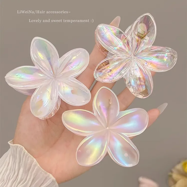 Women Fashion Colorful Flower Egg Grab Clip Plastic Resin Hair Accessories
