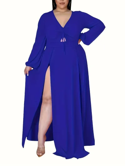 Women Fashion Sexy Long Sleeve Split Plus Size Dress