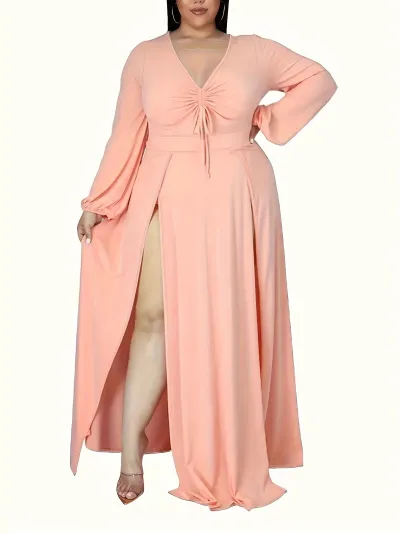 Women Fashion Sexy Long Sleeve Split Plus Size Dress