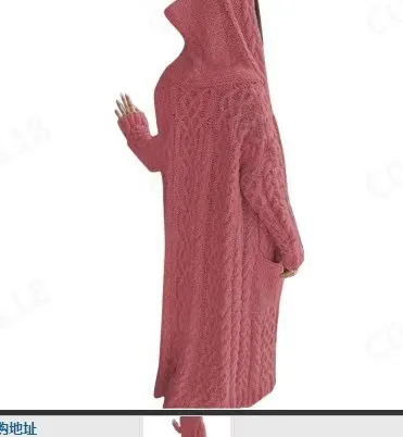Women Casual Solid Color Long Sleeve Hooded Cardigan Knitted Sweater