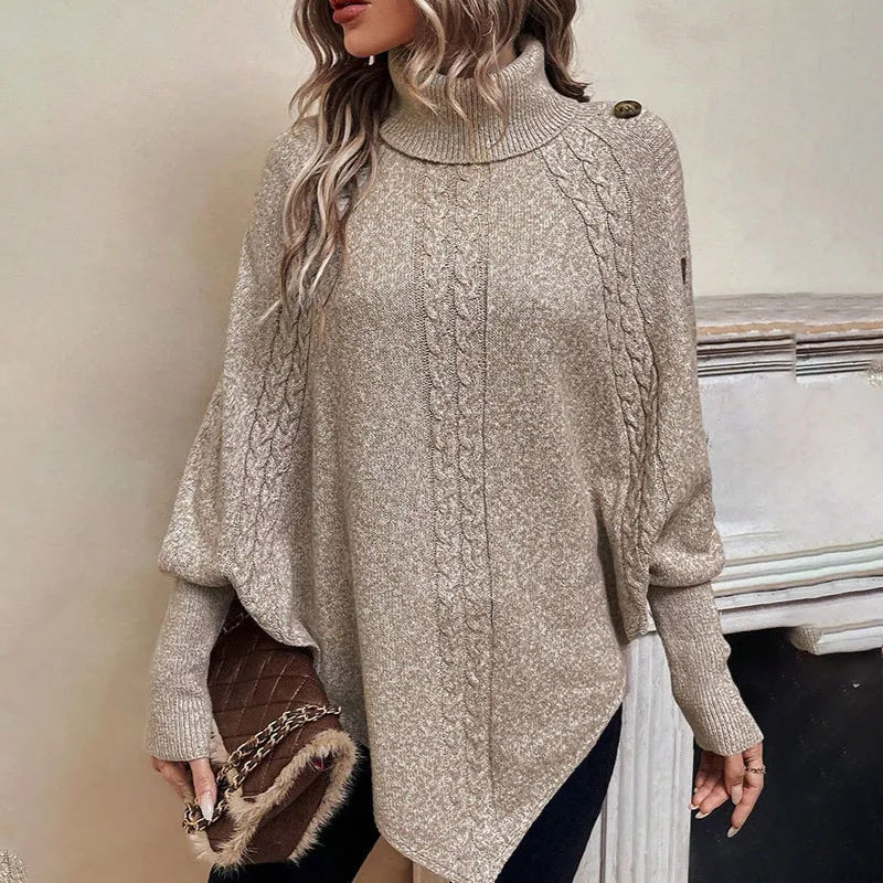 Women Casual Bat Sleeve Turtle Neck Pullover Sweater