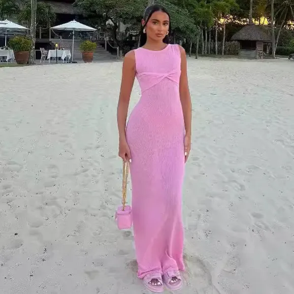 Women Solid Color Sleeveless Bodycon Maxi Dress