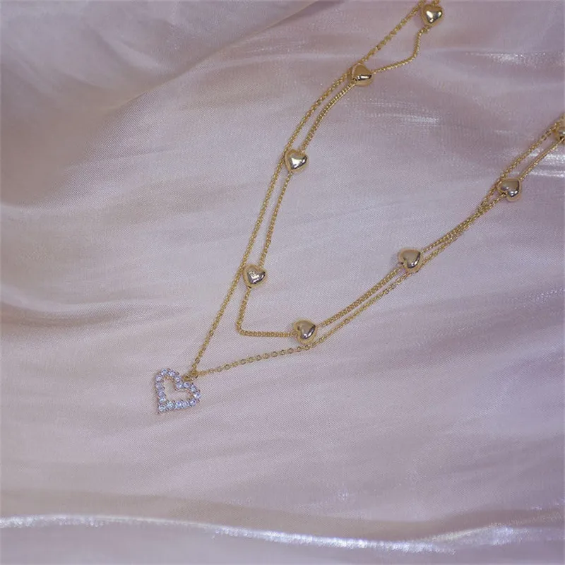 Women Fashion Double-Layer Heart Chain Necklace