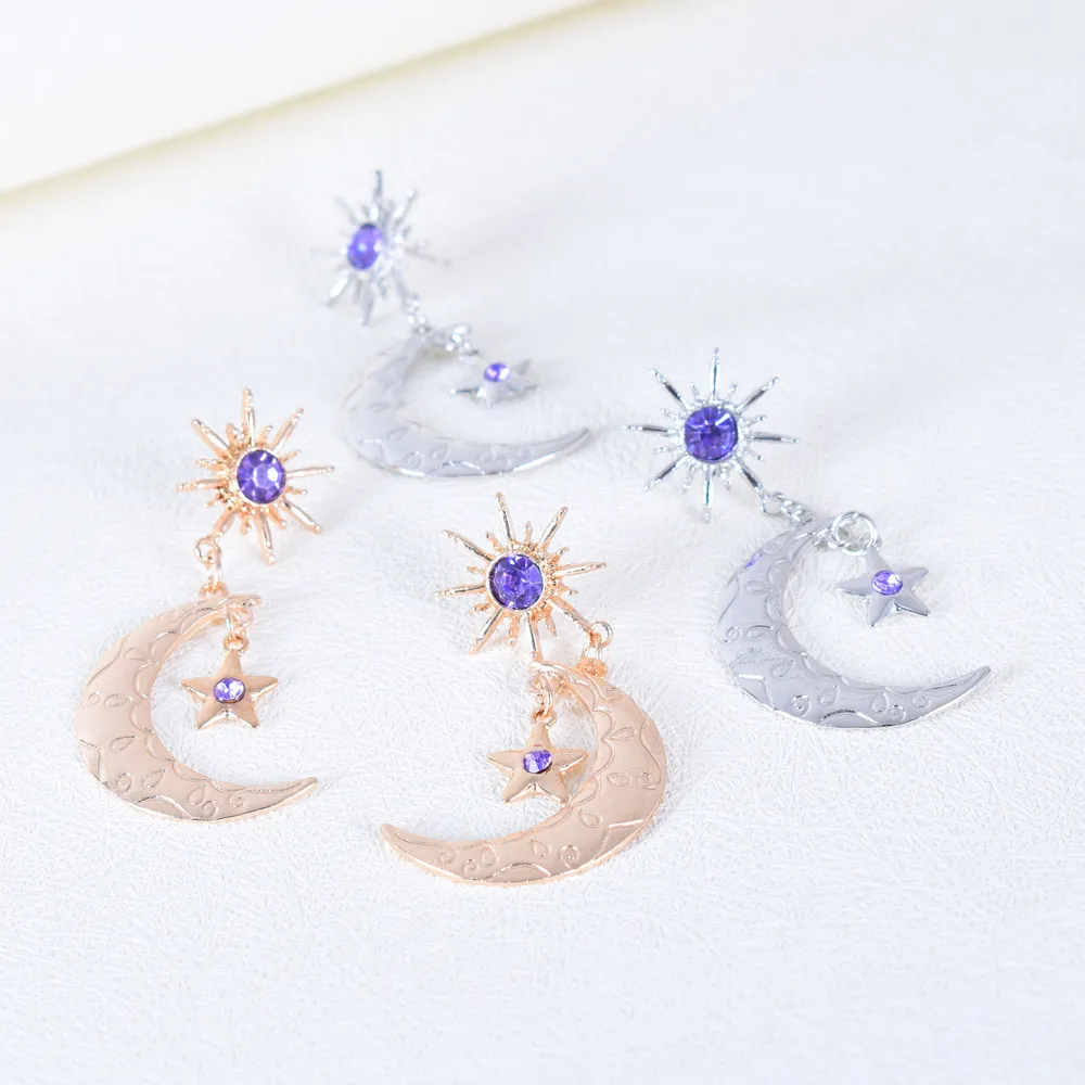 Women Alloy Star Moon Rhinestone Earrings Fresh Sweet Natural Style