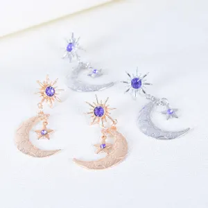 Women Alloy Star Moon Rhinestone Earrings Fresh Sweet Natural Style