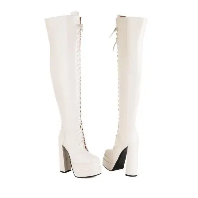 Winter Platform Wedge Heel Lace Up Over Knee Boots for Women