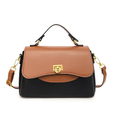 Women Fashion Color Block Shoulder Bag PU Soft Small Square Bag