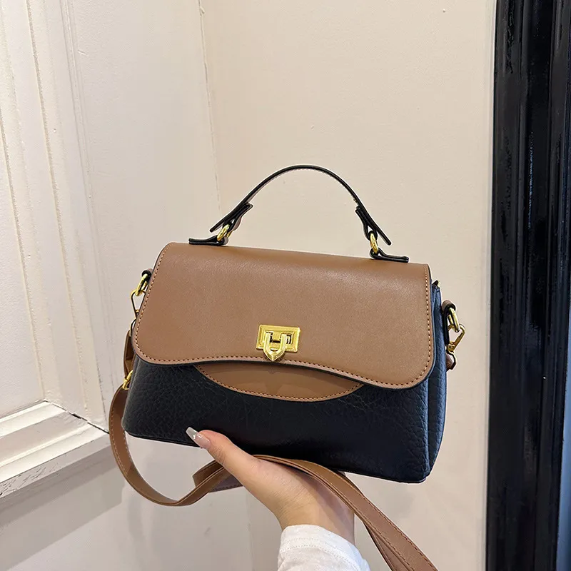 Women Fashion Color Block Shoulder Bag PU Soft Small Square Bag