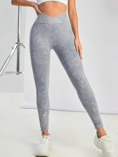 Women Fashion Seamless High Waist Cross Frosted Peach Hip Sports Leggings