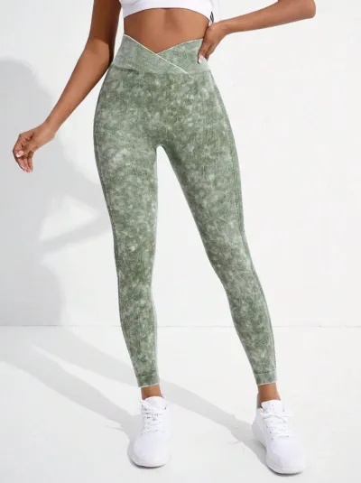 Women Fashion Seamless High Waist Cross Frosted Peach Hip Sports Leggings