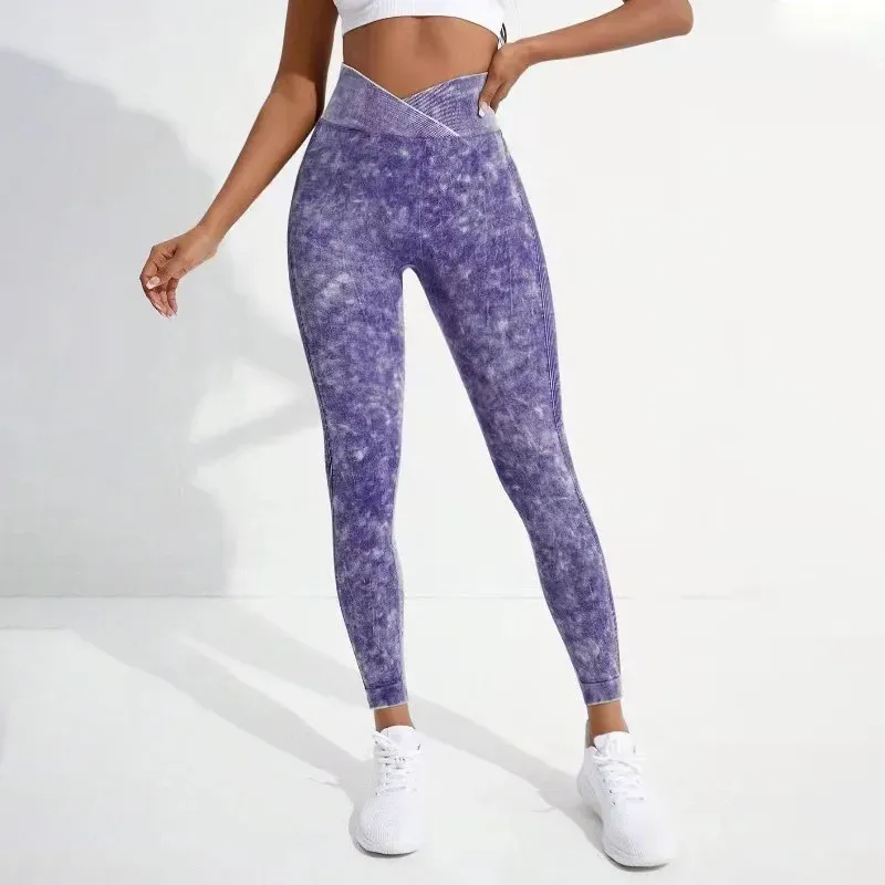 Women Fashion Seamless High Waist Cross Frosted Peach Hip Sports Leggings