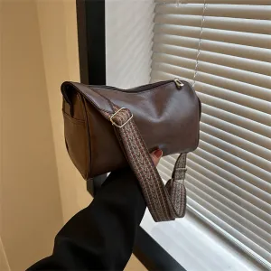 Women Fashion Retro Solid Color PU Cylindrical Shoulder Bag
