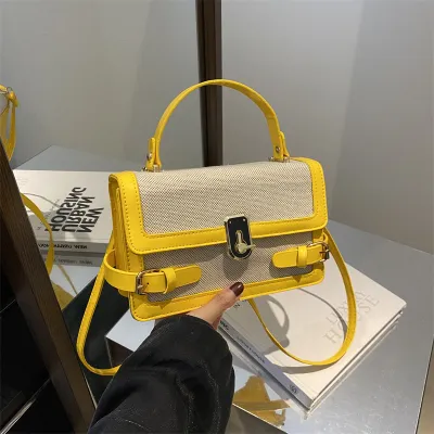 Women Fashion Contrast Color Square PU Shoulder Bag HandBags