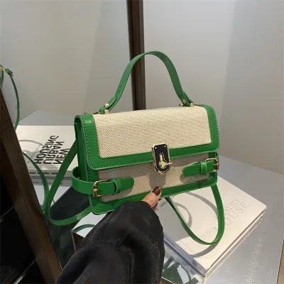 Women Fashion Contrast Color Square PU Shoulder Bag HandBags