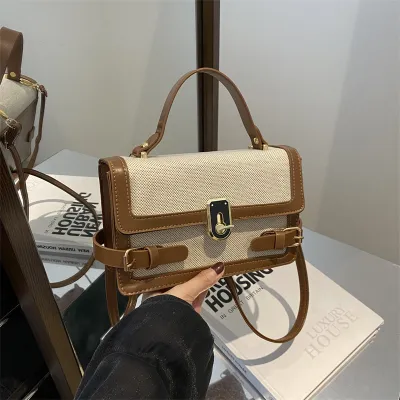 Women Fashion Contrast Color Square PU Shoulder Bag HandBags