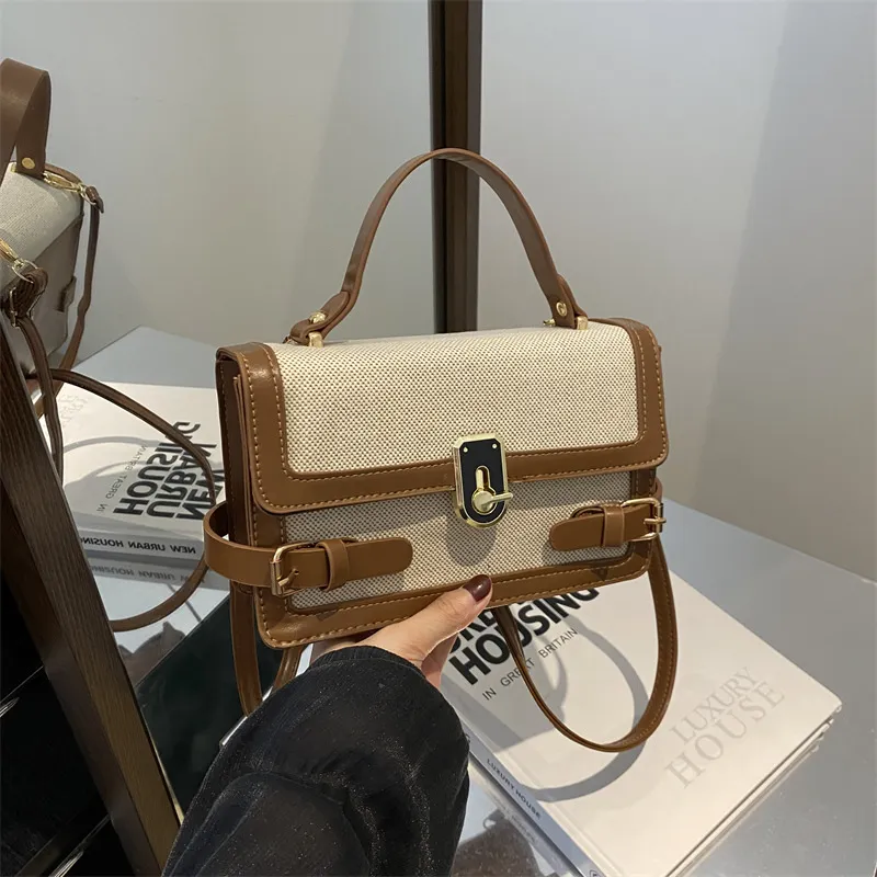 Women Fashion Contrast Color Square PU Shoulder Bag HandBags