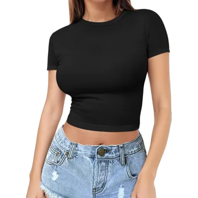 Women Sexy Milk Silk Crop Top T-Shirt Street Hipster Style