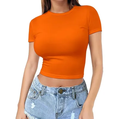 Women Sexy Milk Silk Crop Top T-Shirt Street Hipster Style