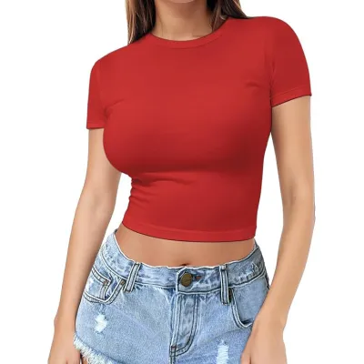 Women Sexy Milk Silk Crop Top T-Shirt Street Hipster Style