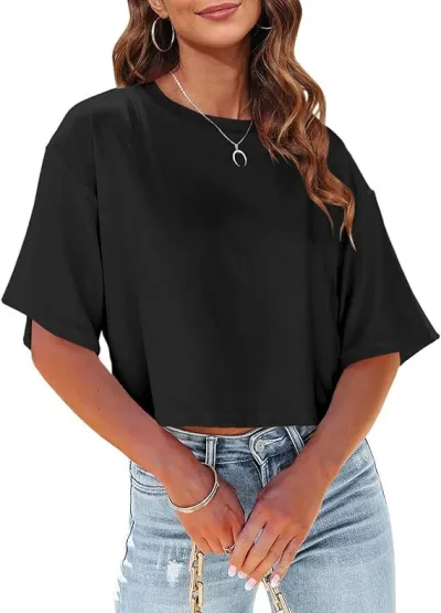 Women Casual Roman Cotton T-Shirt Commuter Wind Loose Fit Short Sleeve Crewneck
