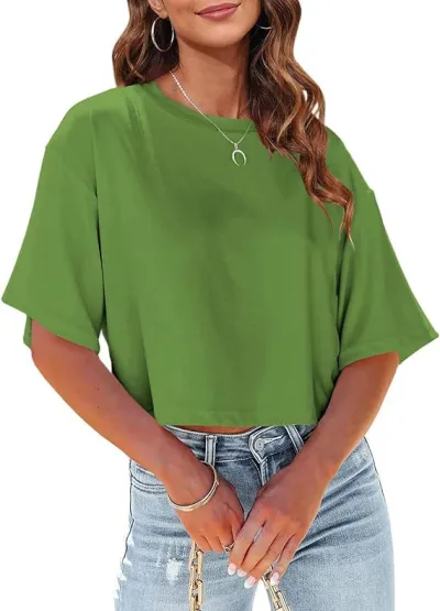 Women Casual Roman Cotton T-Shirt Commuter Wind Loose Fit Short Sleeve Crewneck