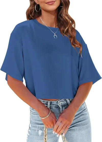 Women Casual Roman Cotton T-Shirt Commuter Wind Loose Fit Short Sleeve Crewneck