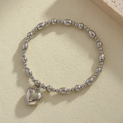 Women Fashion Retro Copper Peach Heart Round Bead Bracelet Vintage