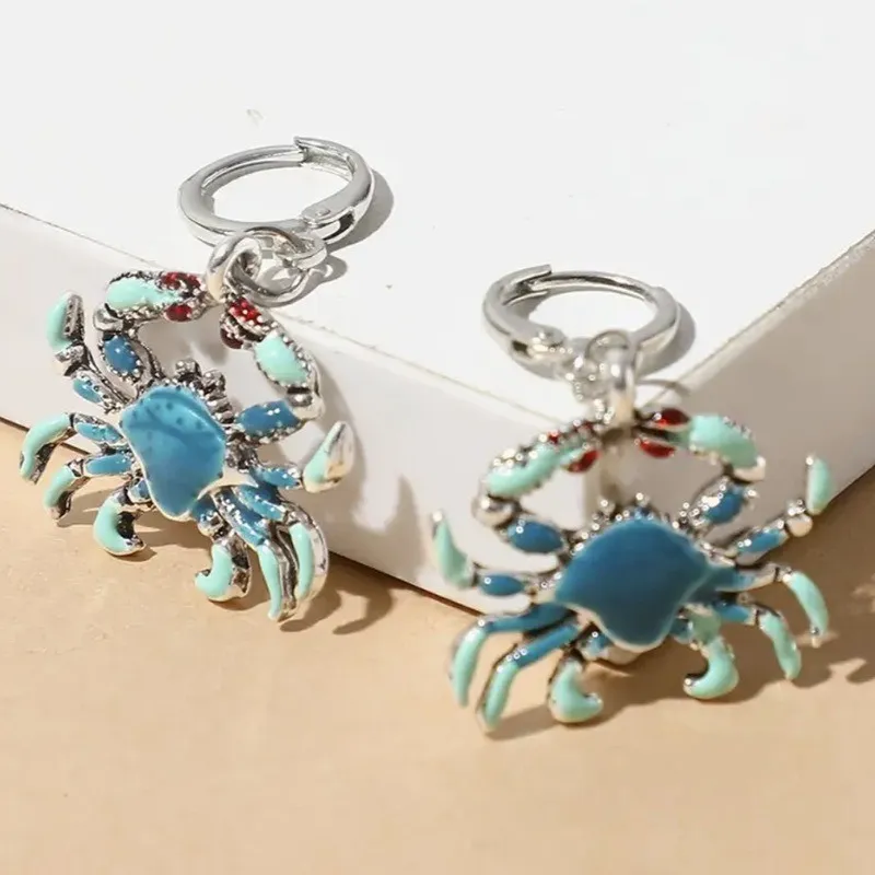 Women Fashion Vacation Drop Oil Crab Earrings