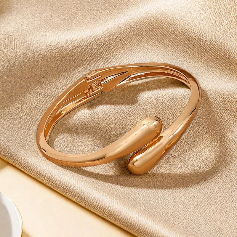 Women Retro Simple Boho Metal Wide Sleeve Water Drop Bracelet