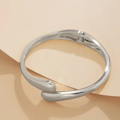 Women Retro Simple Boho Metal Wide Sleeve Water Drop Bracelet