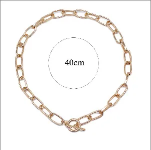 Women Fashion Casual Thick Chain Metal Necklace U-Shape Plaid