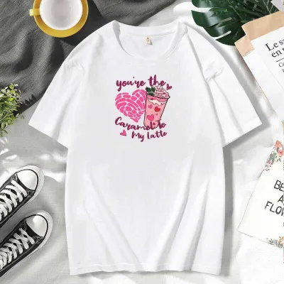 Men Women Casual Valentine Print Cotton Plus Size Short Sleeve Round Neck Couple T-Shirt