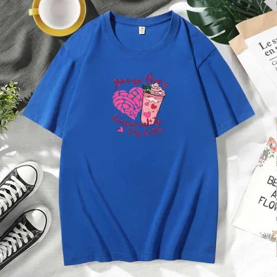 Men Women Casual Valentine Print Cotton Plus Size Short Sleeve Round Neck Couple T-Shirt