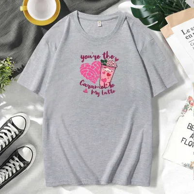 Men Women Casual Valentine Print Cotton Plus Size Short Sleeve Round Neck Couple T-Shirt