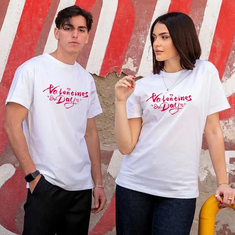 Men Women Casual Valentine Print Cotton Plus Size Short Sleeve Crew Neck Couple T-Shirt