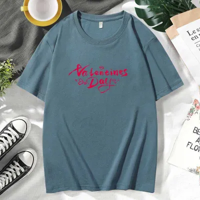 Men Women Casual Valentine Print Cotton Plus Size Short Sleeve Crew Neck Couple T-Shirt
