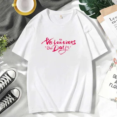 Men Women Casual Valentine Print Cotton Plus Size Short Sleeve Crew Neck Couple T-Shirt