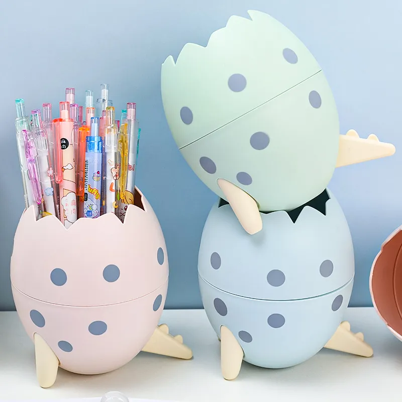 Creative Detachable Dinosaur Egg Pen Holder Stationery Plastic Pink Blue Green