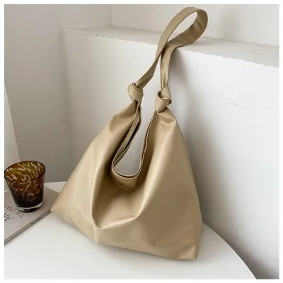 Women Fashion Simple Large Capacity Solid Color PU Soft Shoulder Bag