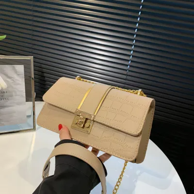 Women Fashion Casual Chain Stone Pattern PU Shoulder Bag
