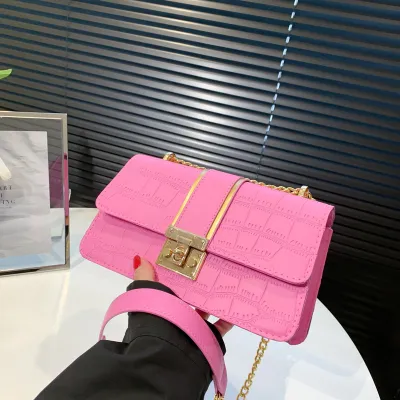 Women Fashion Casual Chain Stone Pattern PU Shoulder Bag