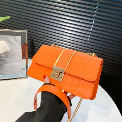 Women Fashion Casual Chain Stone Pattern PU Shoulder Bag