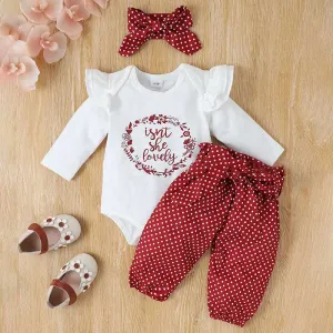 Casual Alphabet Heart Print Long Sleeve Romper & Trousers Set for Baby Girls (0-3T)
