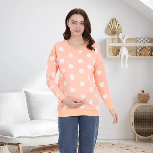 Women Casual Dot Printed Cotton Breastfeeding Maternity Sweatshirt