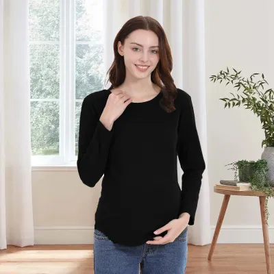Women Casual Cotton Long-Sleeve Zipper Nursing Maternity T-Shirt