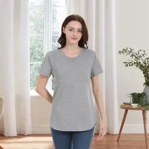 Women Casual Short-Sleeved Cotton Zipper Nursing Maternity T-Shirt