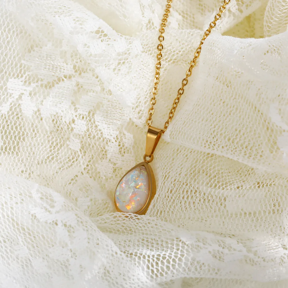 Women Fashion Stainless Steel Simple Water Drop Pendant Necklace