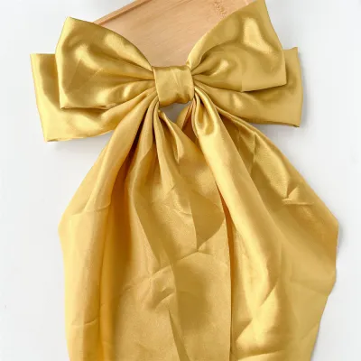 Women Fashion Bow Ribbon Solid Color Spring Clip Hairpin Accessories